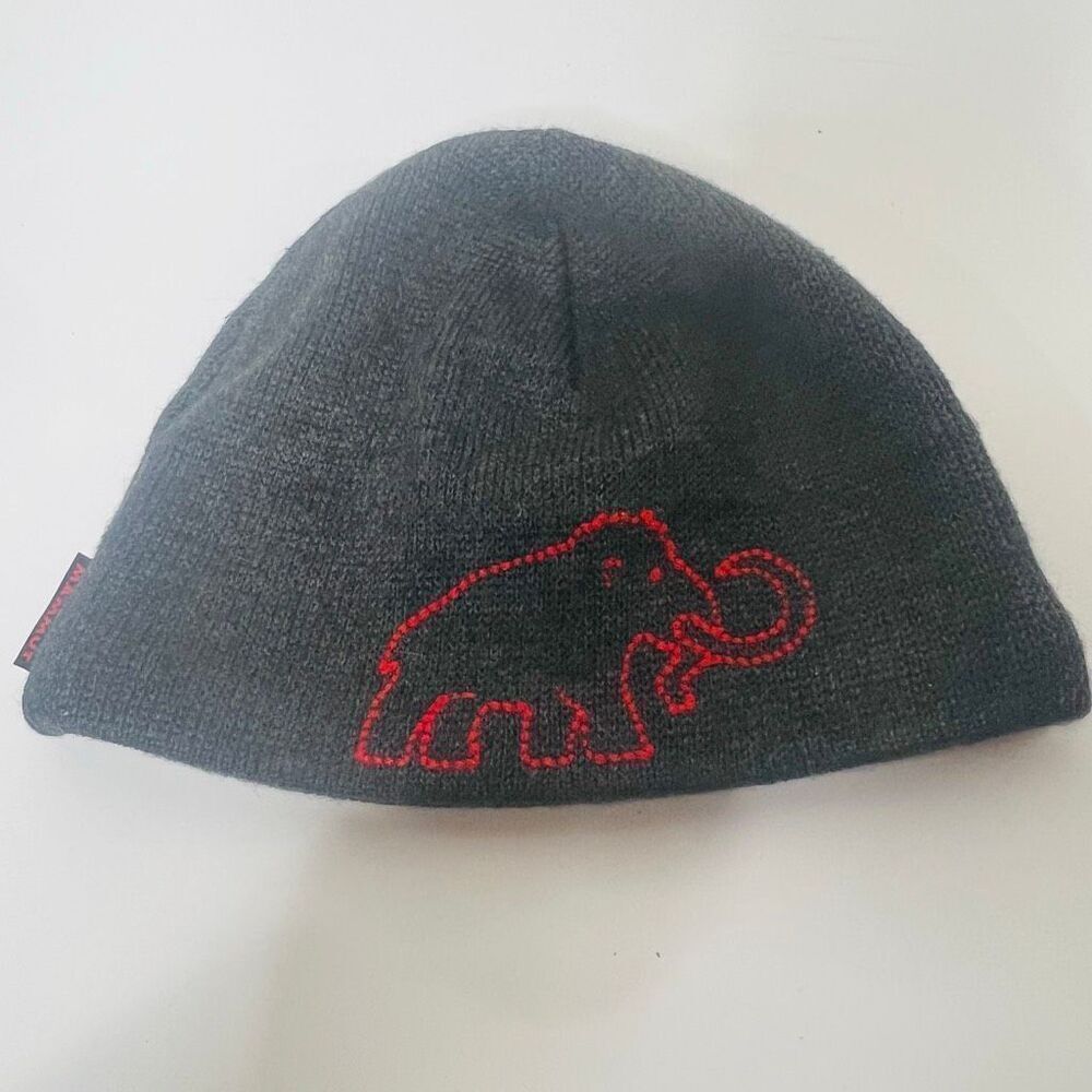Mammut Gray Beanie Knit Winter Hat Red Writing One Size
